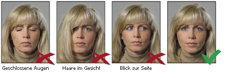 Augen und Blickrichtung bei biometrischen Passbildern