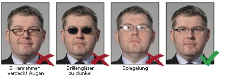 Hinweise für Brillenträger bei biometrischen Passbildern